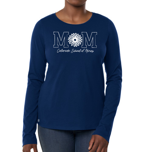  Fall Rush Ladies Navy Long Sleeve Tee - Flower Mom