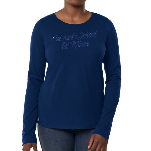  Fall Rush Ladies Navy Long Sleeve Tee - H Dark Blue Glitter