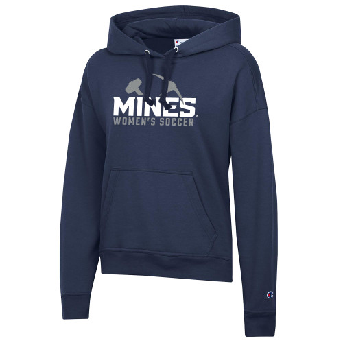  Champion Womens Navy Powerblend Pullover Hood - Colorado School of Mines Womens Soccer