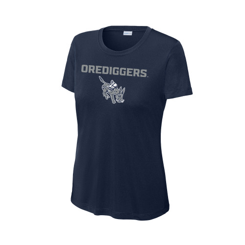  Womens Navy Performance Tee - Colorado School of Mines Blaster the Burro Mascot with Orediggers