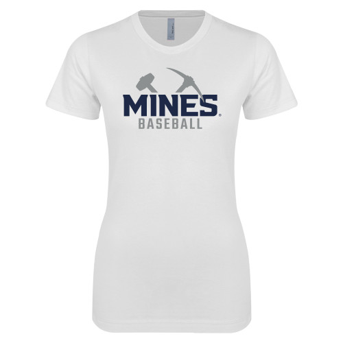  Next Level Womens White Boyfriend Tee - Colorado School of Mines Baseball