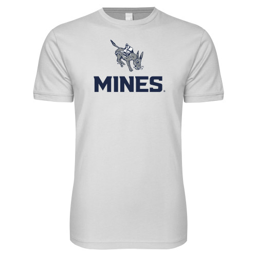  Next Level White SoftStyle T Shirt - Colorado School of Mines Blaster the Burro Mascot with Mines