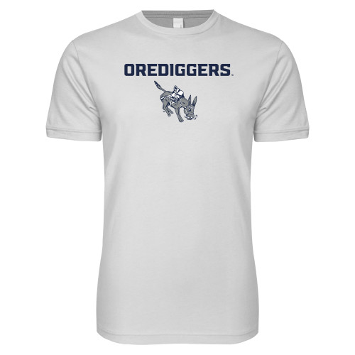  Next Level White SoftStyle T Shirt - Colorado School of Mines Blaster the Burro Mascot with Orediggers