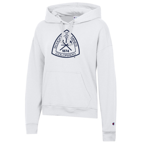  Champion Womens White Powerblend Pullover Hood - Mines Side Stacked