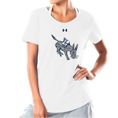  Under Armour Womens White Charged Cotton Tee - UA - Colorado School of Mines Blaster the Burro Mascot