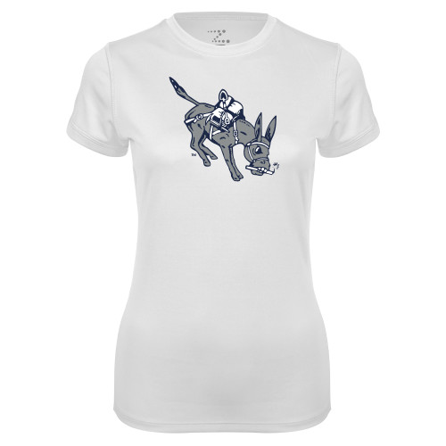  Womens White Performance Tee - Colorado School of Mines Blaster the Burro Mascot