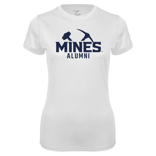  Womens White Performance Tee - Colorado School of Mines Alumni