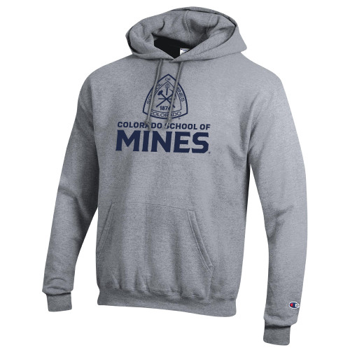  Champion Heather Grey Fleece Hoodie - Colorado School of Mines Center Stacked