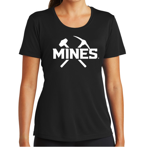  Womens Black Performance Tee - Colorado School of Mines Athletic Lockup