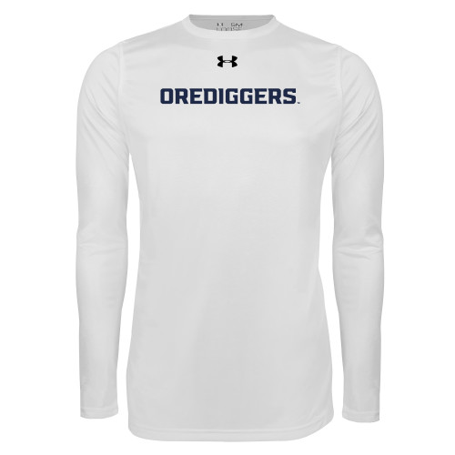  Under Armour White Long Sleeve Tech Tee - UA - Colorado School of Mines Orediggers Wordmark