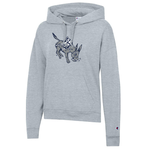  Champion Womens Oxford Grey Powerblend Pullover Hood - Colorado School of Mines Blaster the Burro Mascot