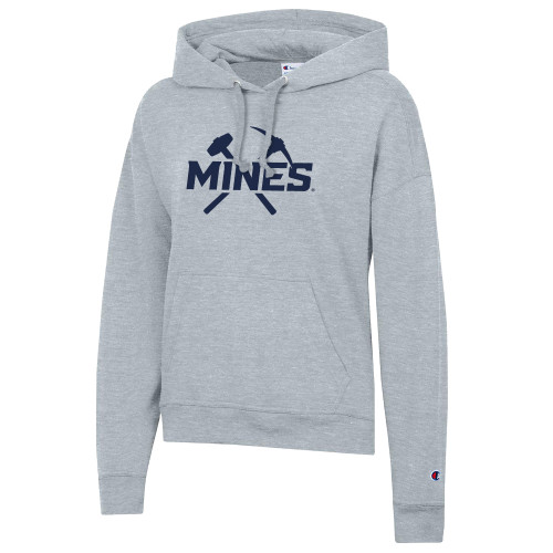  Champion Womens Oxford Grey Powerblend Pullover Hood - Colorado School of Mines Athletic Lockup
