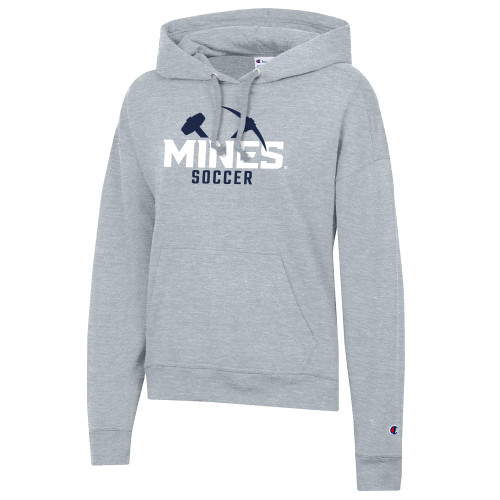  Champion Womens Oxford Grey Powerblend Pullover Hood - Colorado School of Mines Soccer