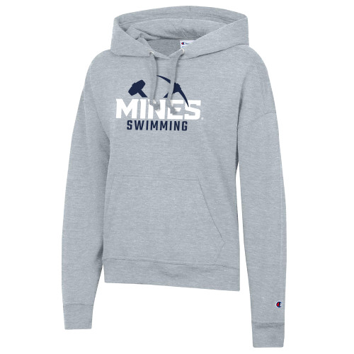  Champion Womens Oxford Grey Powerblend Pullover Hood - Colorado School of Mines Swimming