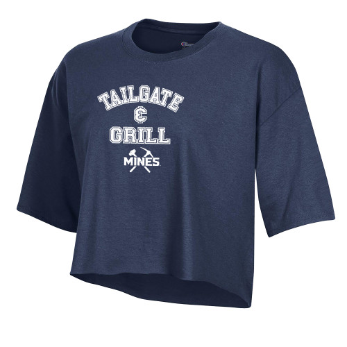  Champion Womens Navy Crop Tee - Colorado School of Mines Tailgate and Grill