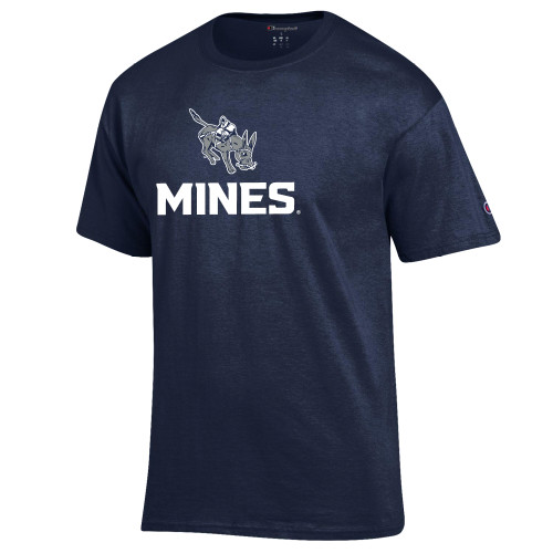  Champion Navy T Shirt - Colorado School of Mines Blaster the Burro Mascot with Mines