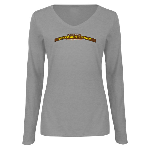  Womens Grey Long Sleeve V Neck Tee  - Welcome to Mines