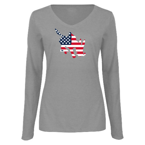  Womens Grey Long Sleeve V Neck Tee  - CSO - USA Blaster