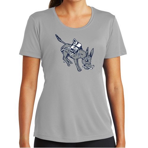  Womens Grey Performance Short Sleeve Tee - Colorado School of Mines Blaster the Burro Mascot