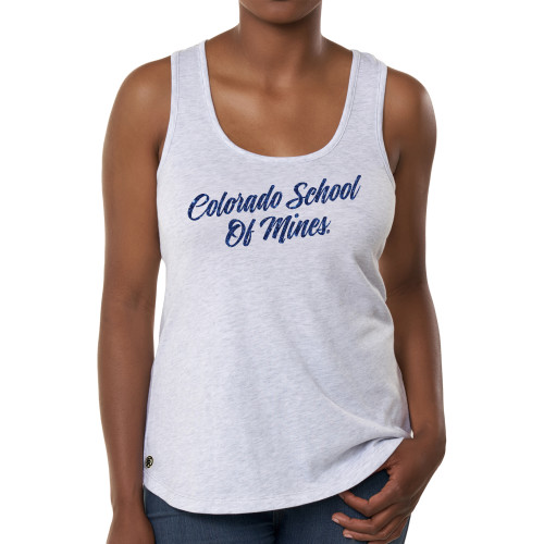  Fall Rush Ladies Ash Grey Tank - H Dark Blue Glitter