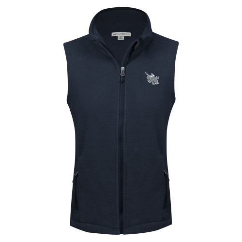  Womens Navy Fleece Full Zip Vest - Colorado School of Mines Blaster the Burro Mascot