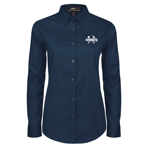  Womens Navy Twill Button Down Long Sleeve  - Colorado School of Mines Athletic Lockup