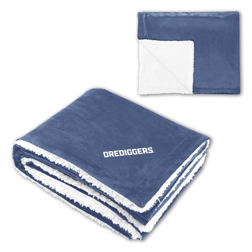  Super Soft Luxurious Navy Sherpa Throw Blanket - Colorado School of Mines Orediggers Wordmark