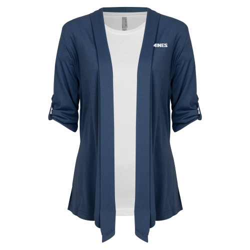  Womens Navy Drape Front Cardigan Sweater  - Mines Wordmark