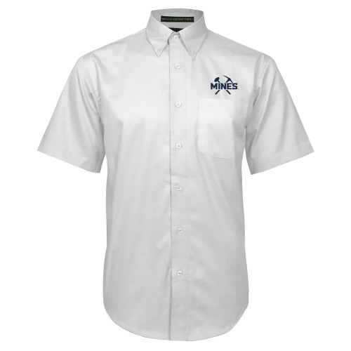  White Twill Button Down Short Sleeve - Colorado School of Mines Athletic Lockup