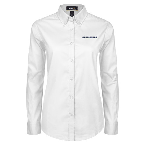  Womens White Twill Button Down Long Sleeve  - Colorado School of Mines Orediggers Wordmark