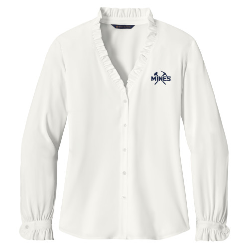  Brooks Brothers Womens Off White Long Sleeve Ruffle Collar Blouse - Colorado School of Mines Athletic Lockup