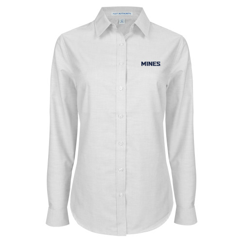  Womens White Oxford Shirt - Mines Wordmark