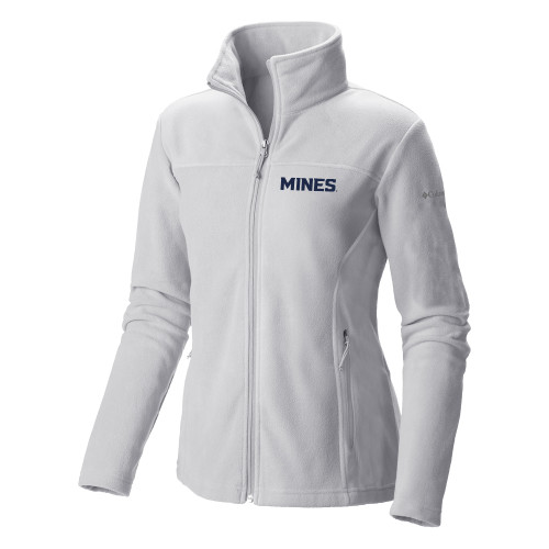  Columbia Womens Full Zip White Fleece Jacket - Mines Wordmark