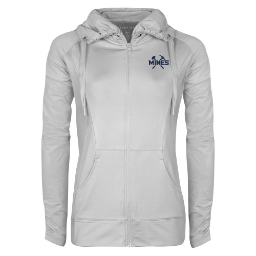  Womens White Sport Wick Stretch Full Zip Jacket - Colorado School of Mines Athletic Lockup