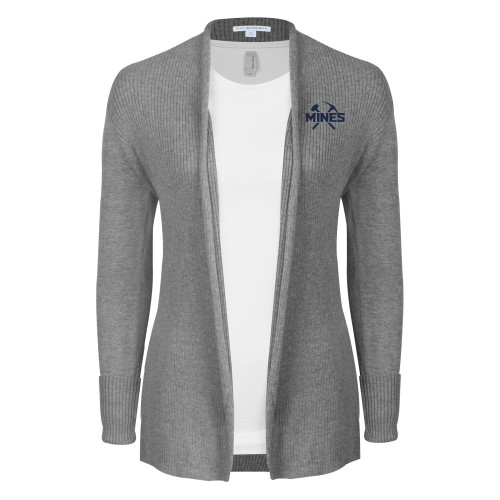  Womens Heather Grey Open Front Cardigan Sweater  - Colorado School of Mines Athletic Lockup