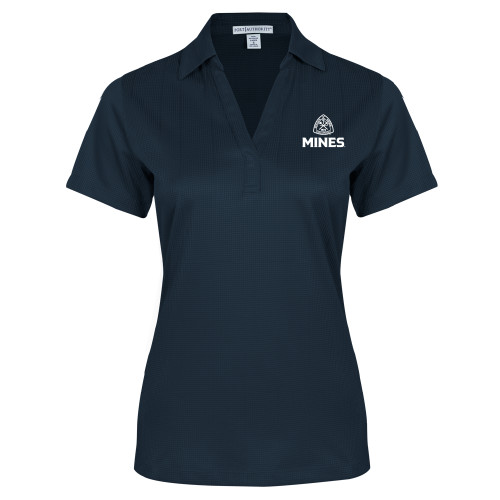  Womens Navy Performance Fine Jacquard Polo - Mines Center Stacked