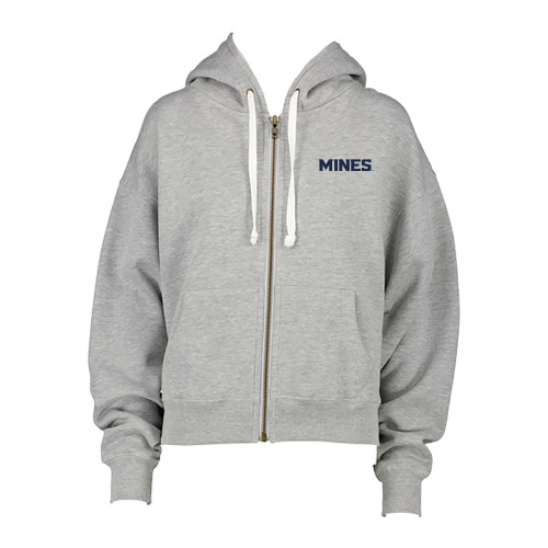  ENZA Womens Grey Boxy Full Zip Hood - Mines Wordmark