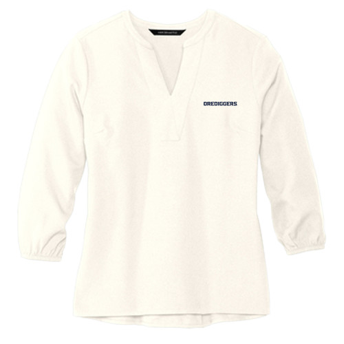  Mercer + Mettle Womens Ivory 3/4 Sleeve Crepe Blouse - Colorado School of Mines Orediggers Wordmark