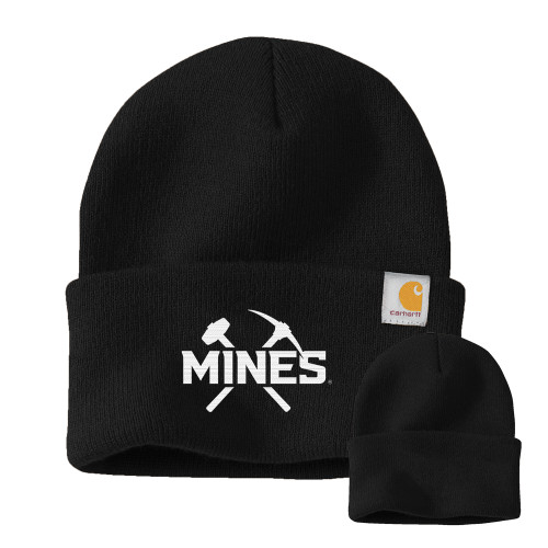  Carhartt Black Knit Beanie w/Cuff - Colorado School of Mines Athletic Lockup