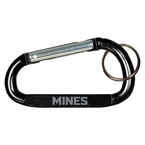  Black Carabiner with Split Ring - Mines Wordmark Engraved