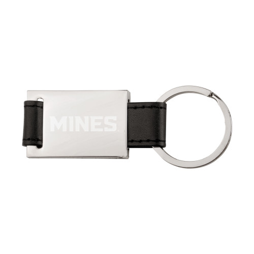  Black Leather Key Holder - Mines Wordmark Engraved