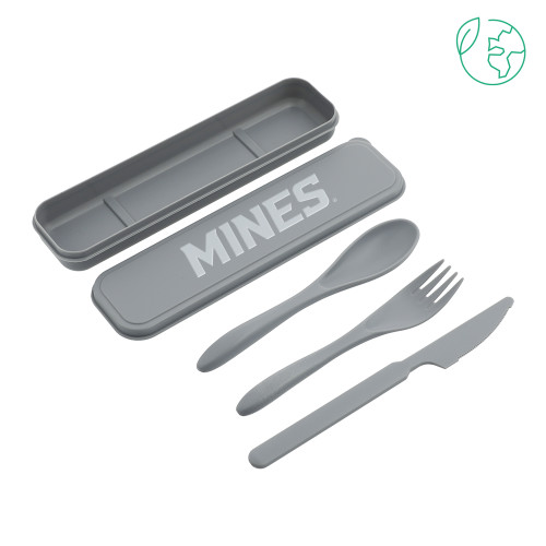  Bamboo Fiber Grey Cutlery Set - Mines Wordmark Engraved