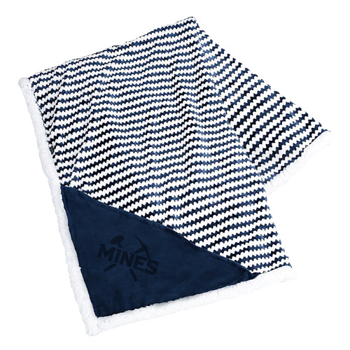  Field & Co Luxurious Navy Chevron Striped Sherpa Blanket - Colorado School of Mines Athletic Lockup Engraved