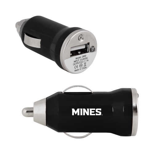  On the Go Black Car Charger - Mines Wordmark