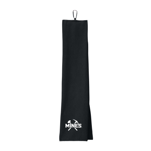  Black Waffle Microfiber Golf Towel - Colorado School of Mines Athletic Lockup