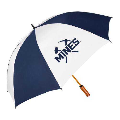  64 Inch Navy/White Umbrella - Colorado School of Mines Athletic Lockup