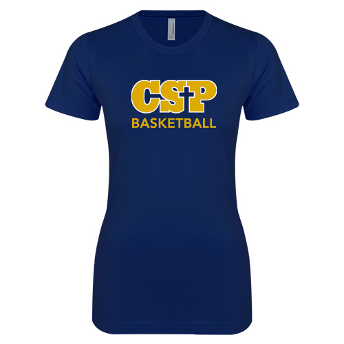  Next Level Womens Navy Boyfriend Tee - Basketball