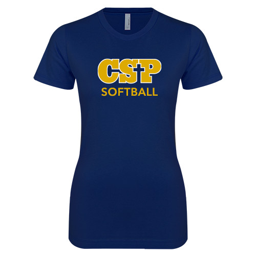  Next Level Womens Navy Boyfriend Tee - Softball
