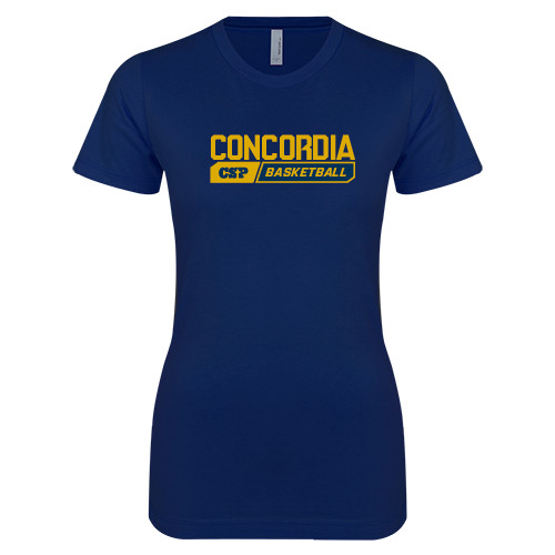  Next Level Womens Navy Boyfriend Tee - Block Basketball Design