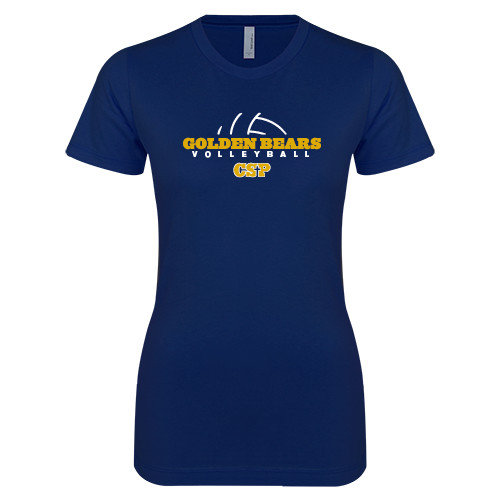  Next Level Womens Navy Boyfriend Tee - Volleyball Half Ball Design